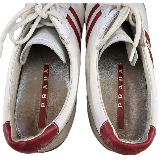 Vintage Prada 3E4115 White Red Low Top‎ Sneakers Size 37.5  Italy Made - Picture 4 of 12